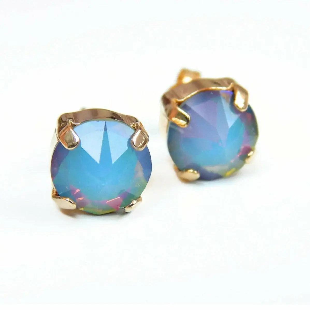 Blue opal pointed crystal post earrings LoveYourBling