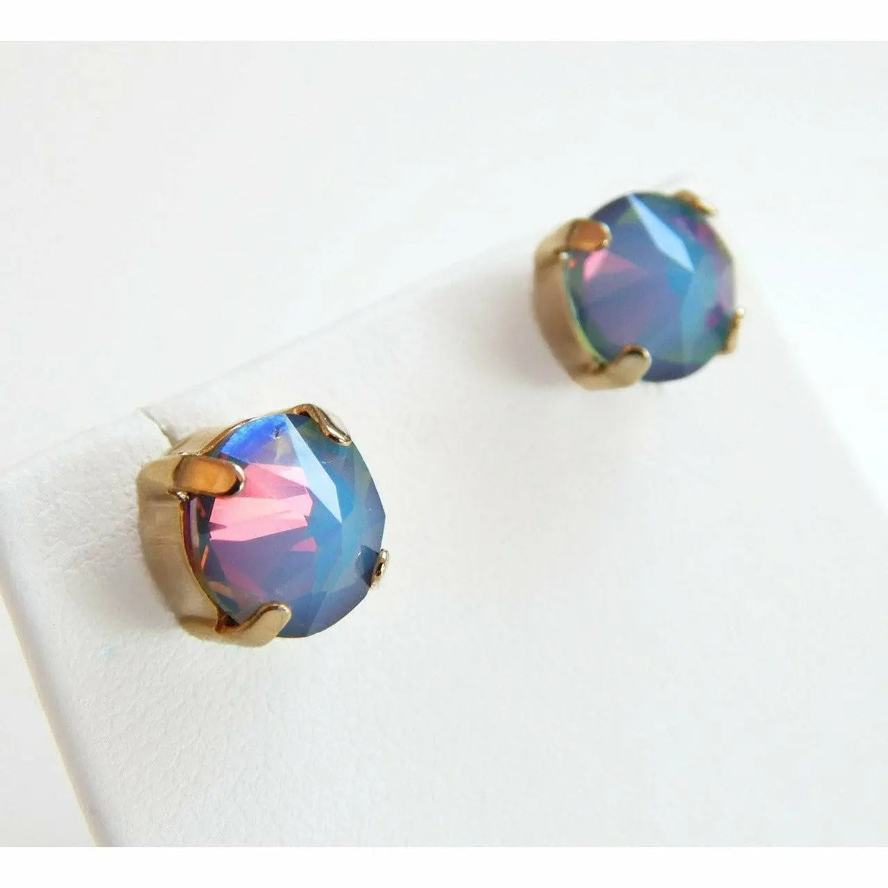 Blue opal pointed crystal post earrings LoveYourBling