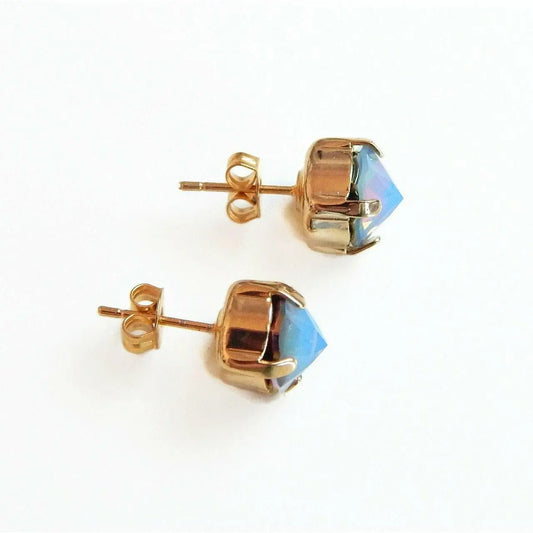 Blue opal pointed crystal post earrings LoveYourBling