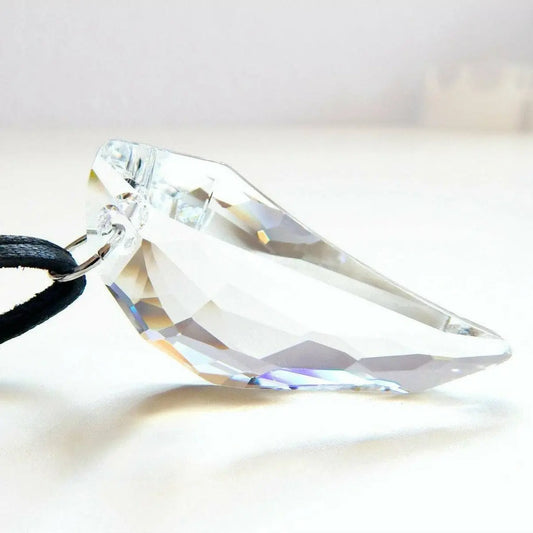 Pegasus wing crystal pendant on black leather necklace LoveYourBling