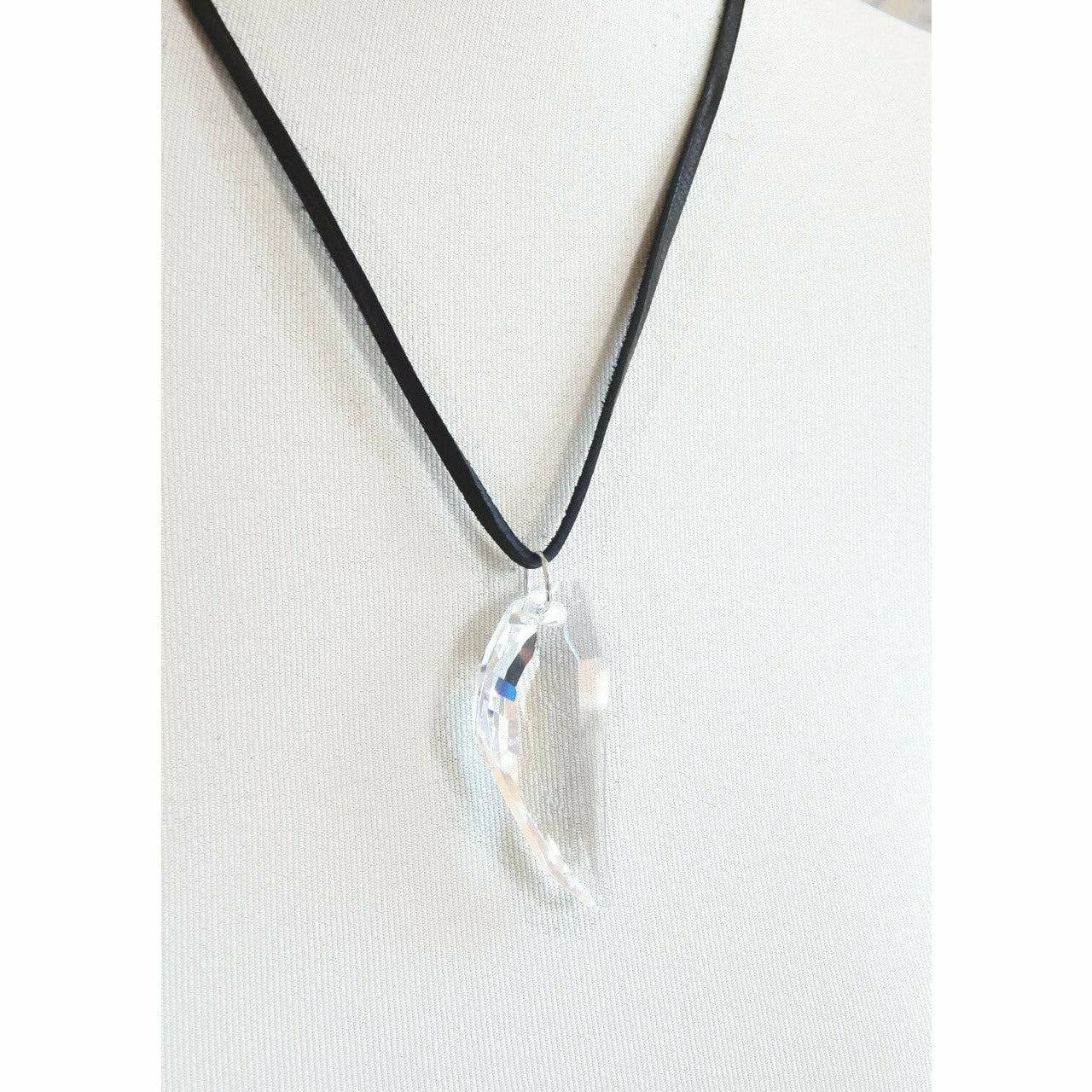 Pegasus wing crystal pendant on black leather necklace LoveYourBling