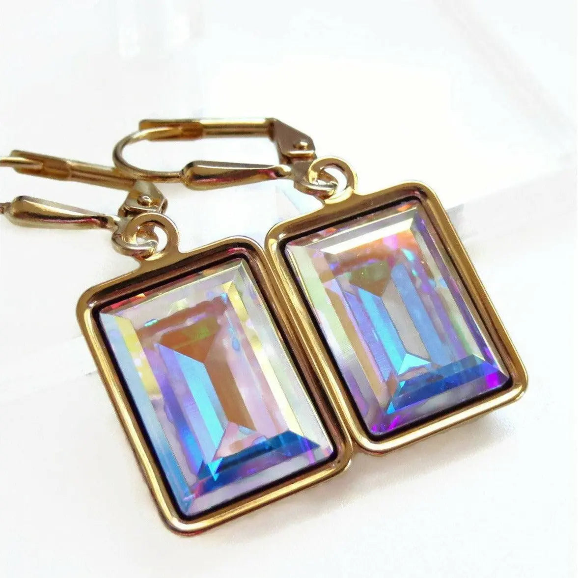 Clear AB Crystal Emerald Cut Earrings LoveYourBling