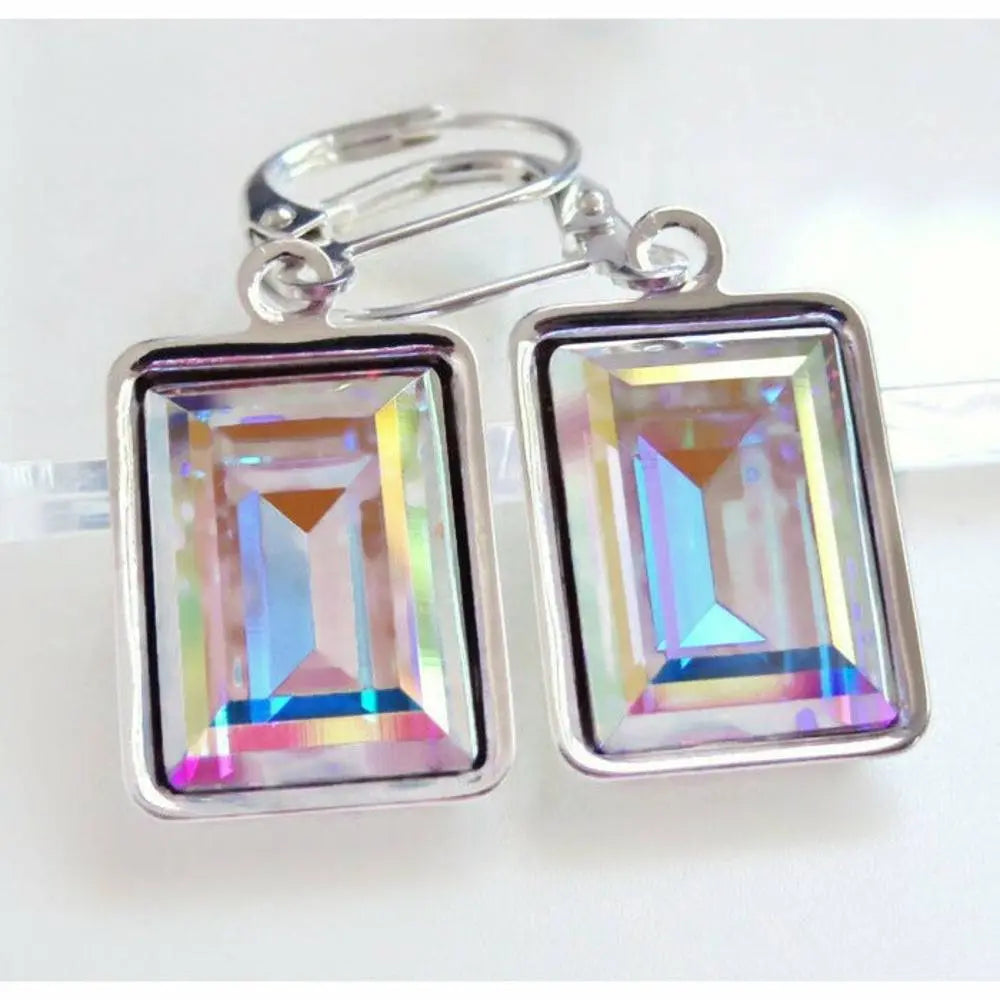 Clear AB Crystal Emerald Cut Earrings LoveYourBling