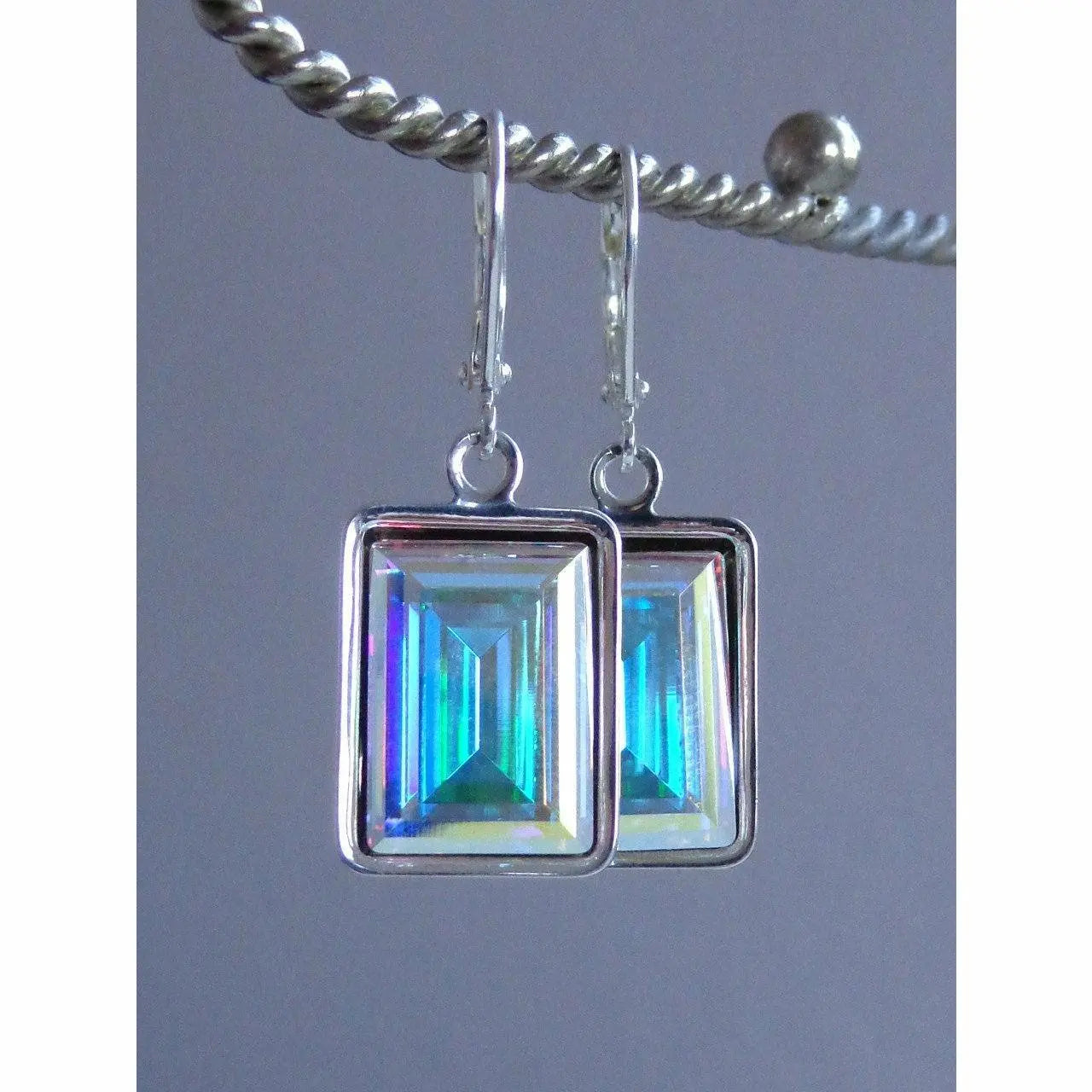 Clear AB Crystal Emerald Cut Earrings LoveYourBling