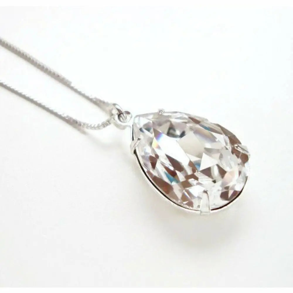 Clear Pear Shape Crystal Necklace on Sterling Silver LoveYourBling