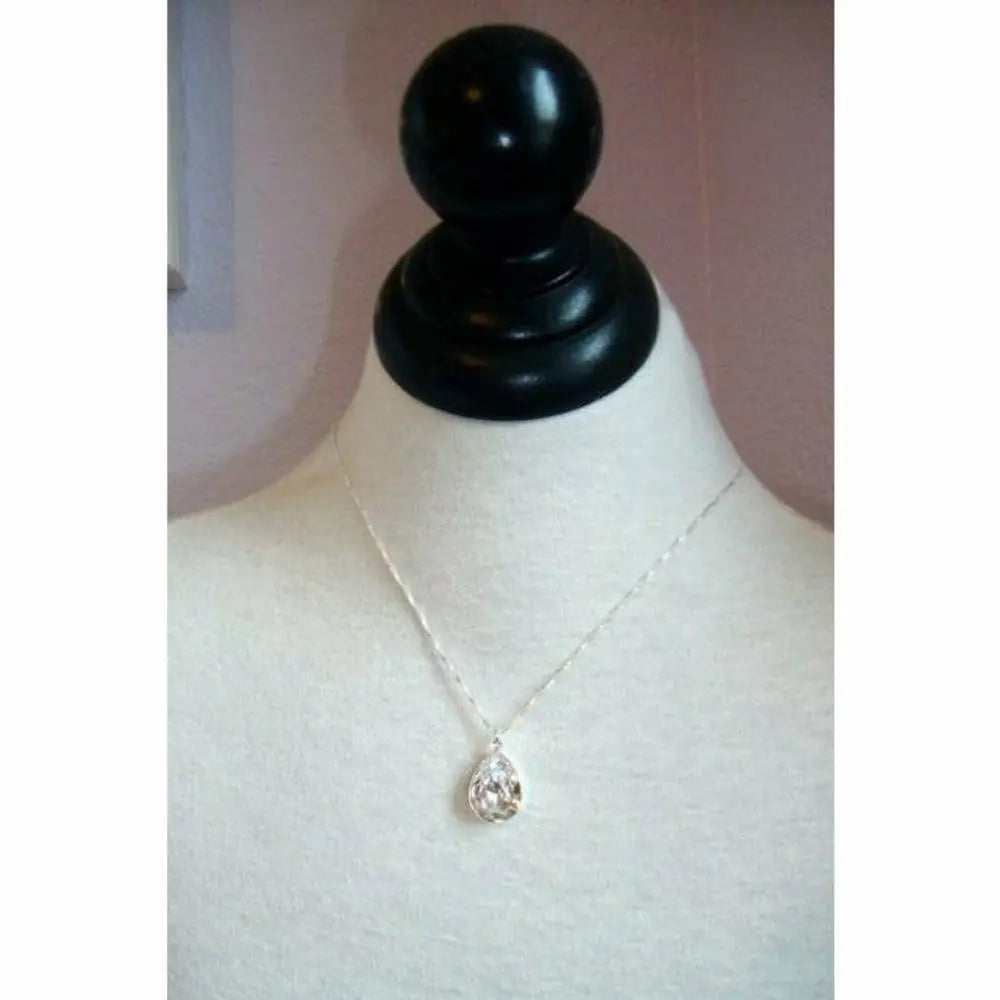 Clear Pear Shape Crystal Necklace on Sterling Silver LoveYourBling