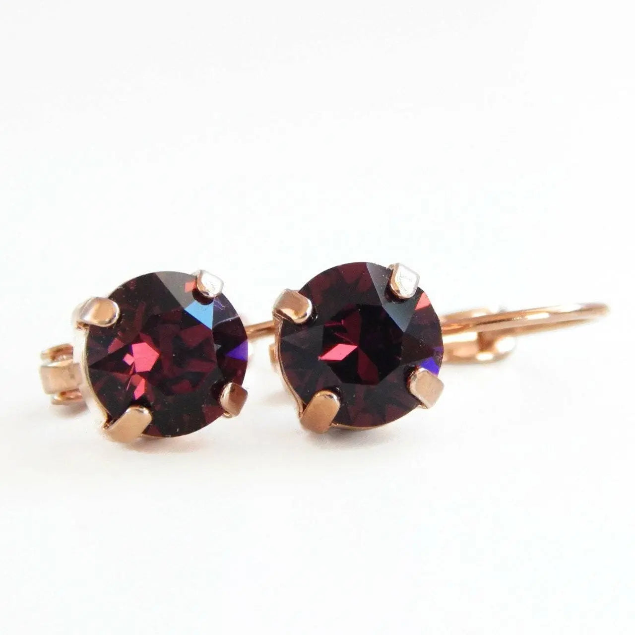 Burgundy Crystal Lever back Earrings LoveYourBling