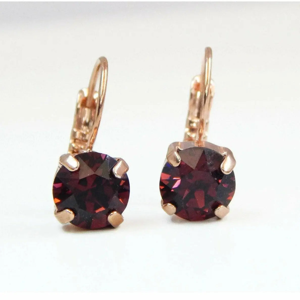 Burgundy Crystal Lever back Earrings LoveYourBling