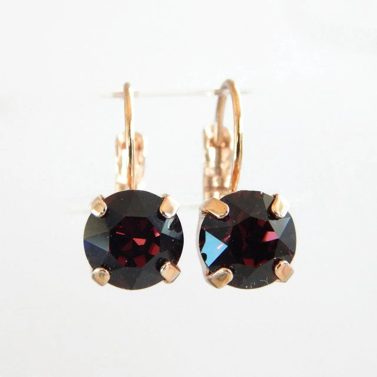 Burgundy Crystal Lever back Earrings LoveYourBling