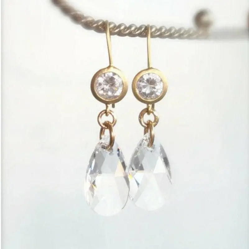 Clear crystal dangle earrings on matte gold LoveYourBling