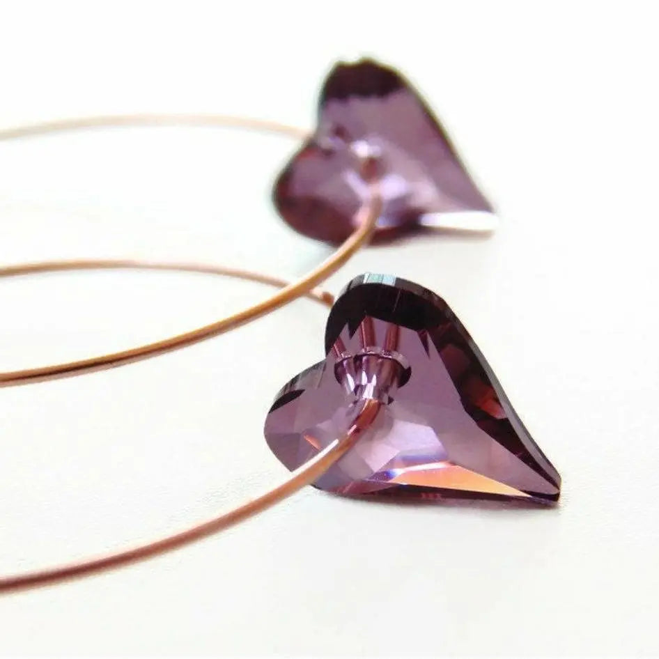 Purple Heart Hoop Earrings on Rose Gold LoveYourBling