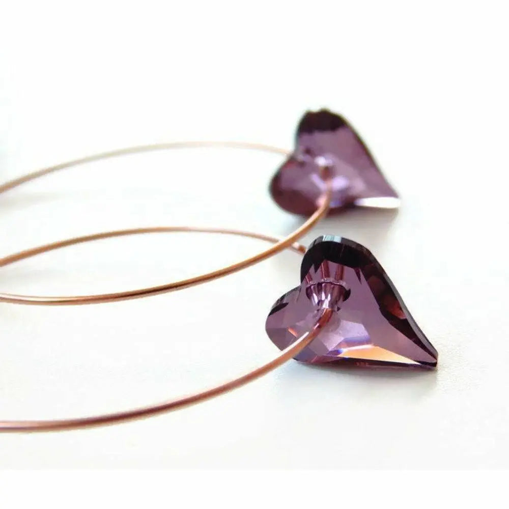 Purple Heart Hoop Earrings on Rose Gold LoveYourBling