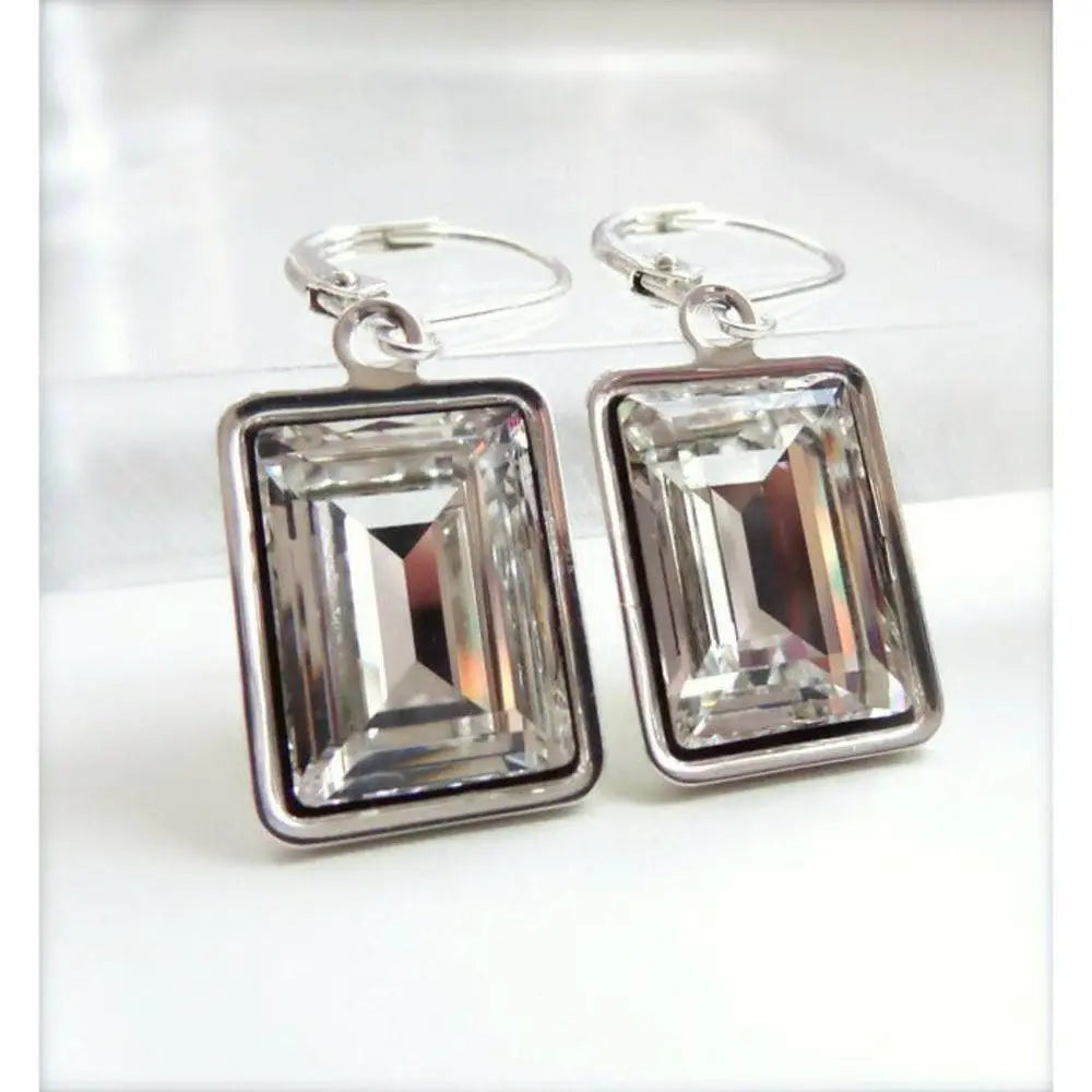 Clear crystal emerald cut earrings LoveYourBling
