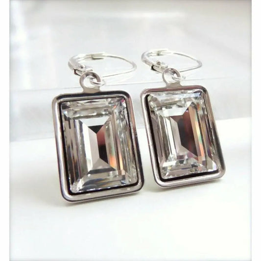 Clear crystal emerald cut earrings LoveYourBling