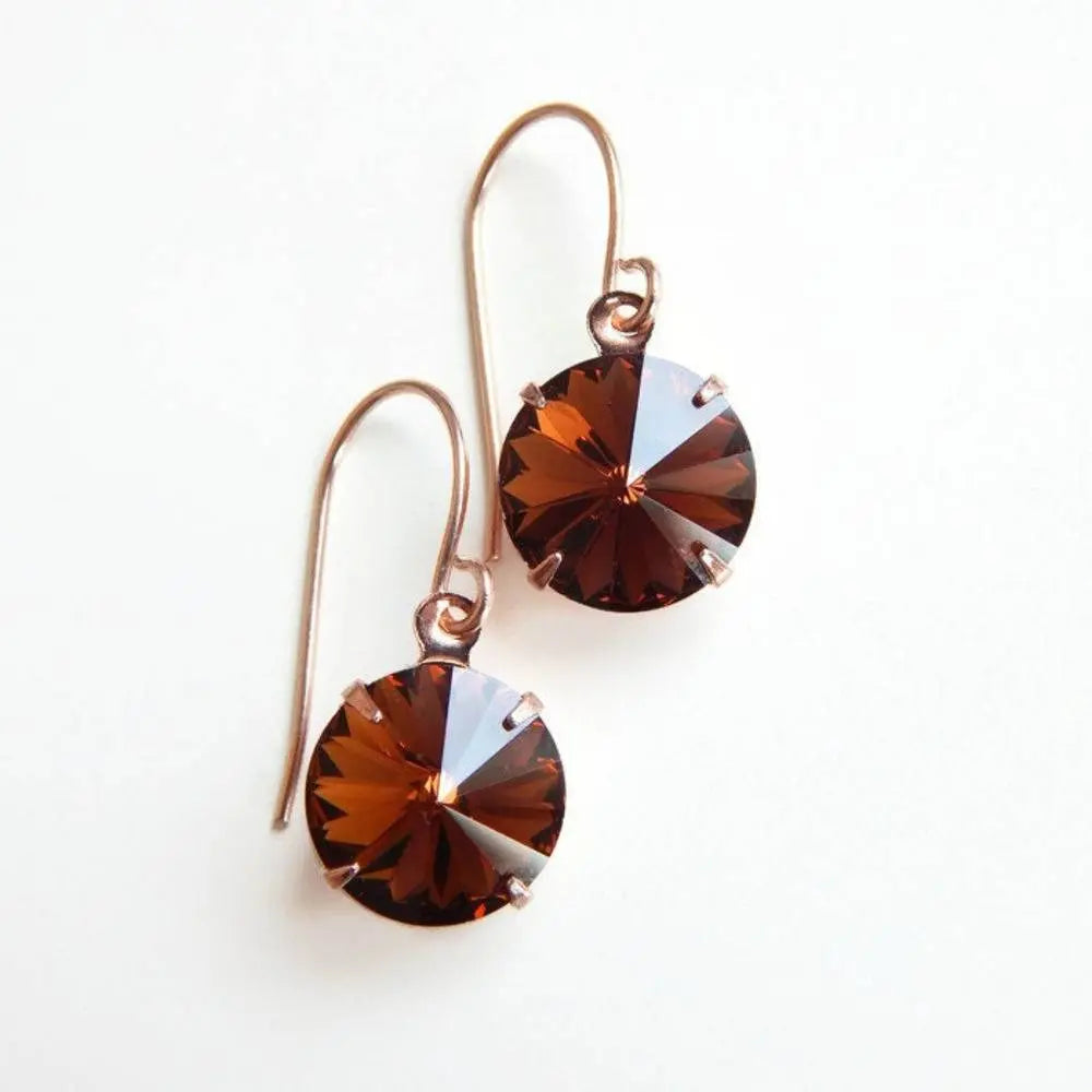 Rose gold with brown crystal earrings LoveYourBling