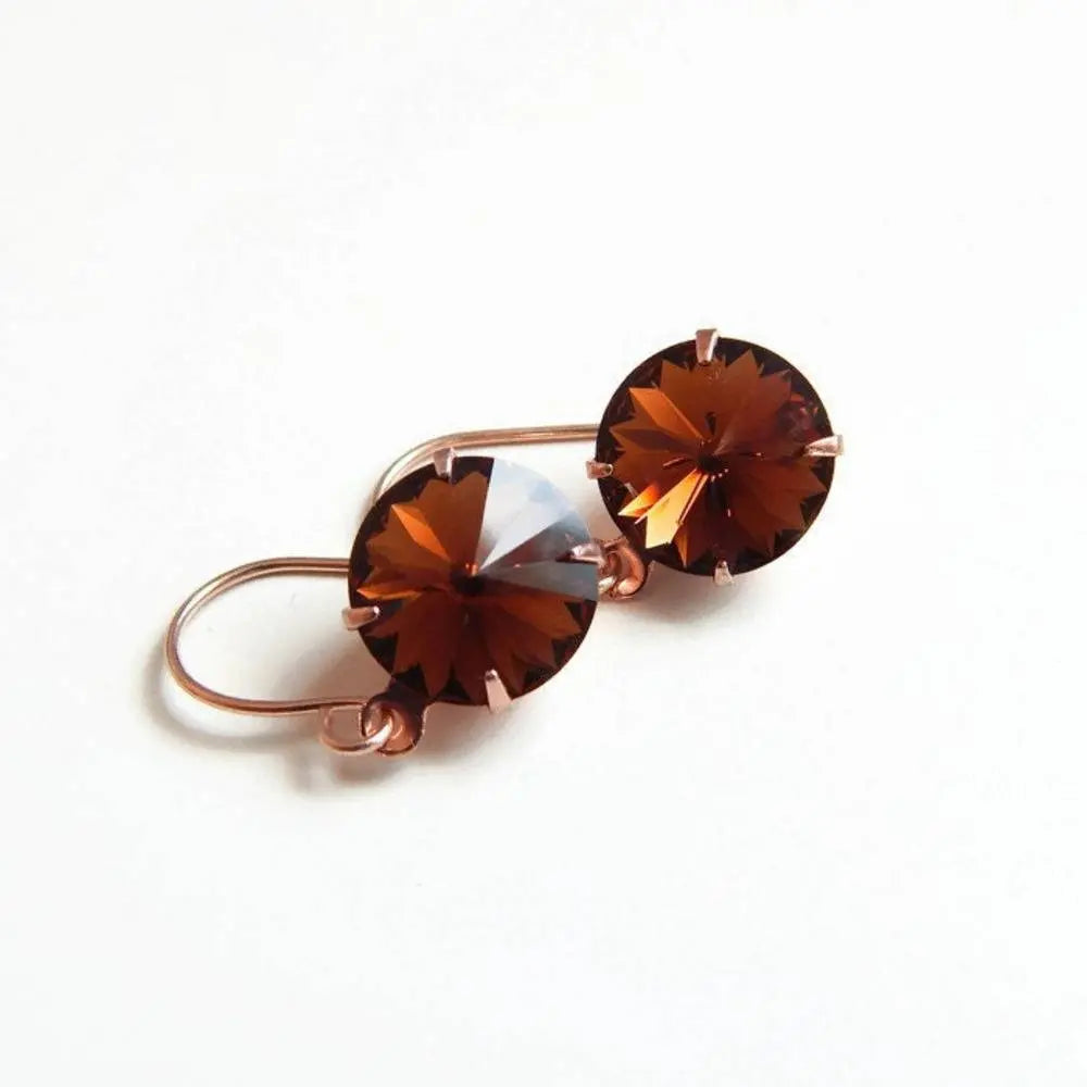 Rose gold with brown crystal earrings LoveYourBling