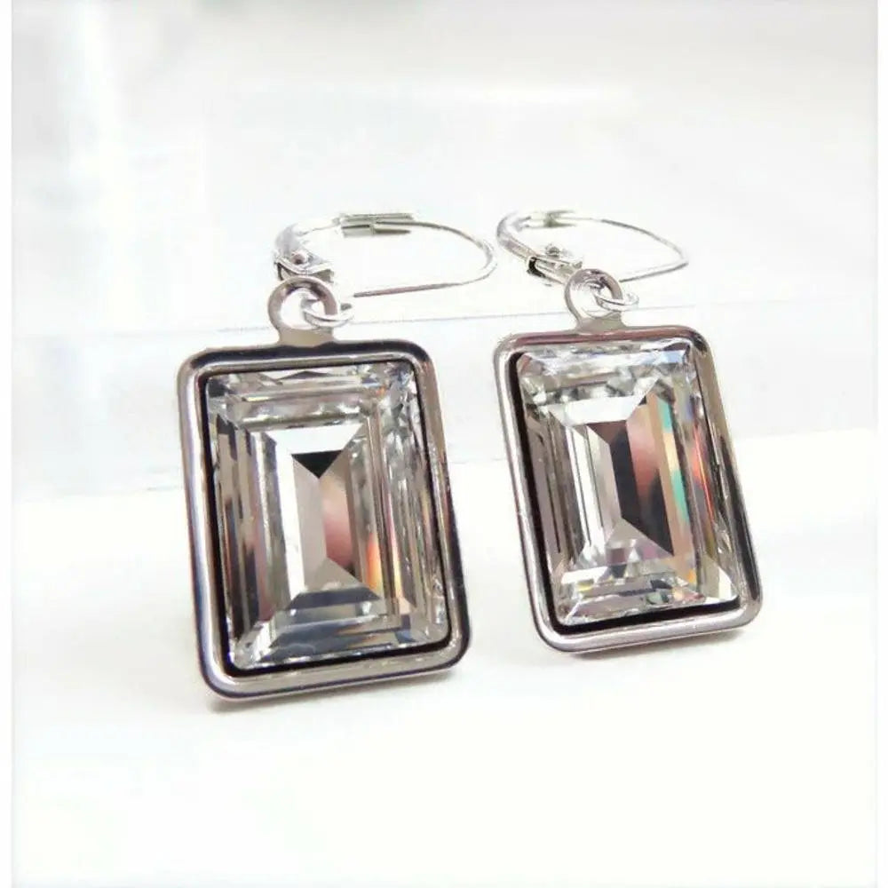 Clear crystal emerald cut earrings LoveYourBling