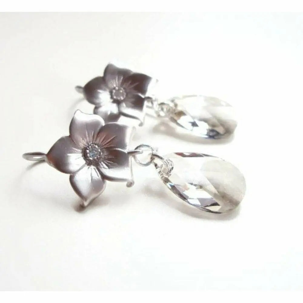 Star Flower and Swarovski Crystal Teardrop Earrings LoveYourBling