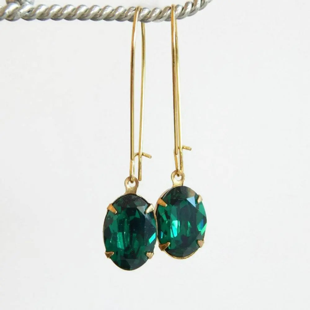 Oval emerald green crystal earrings LoveYourBling
