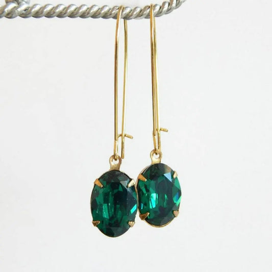 Oval emerald green crystal earrings LoveYourBling