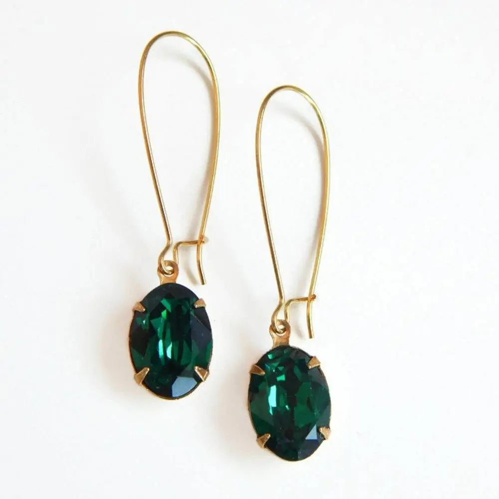 Oval emerald green crystal earrings LoveYourBling