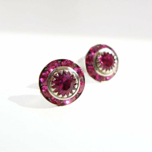 Vintage Crystal Fuchsia Pink Post Earrings