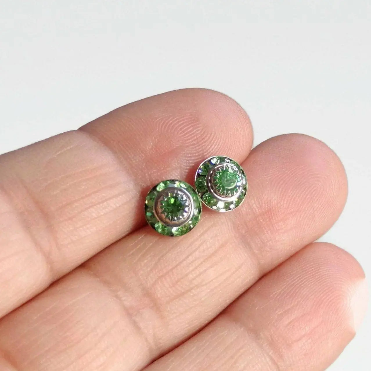 Peridot green crystal post earrings LoveYourBling