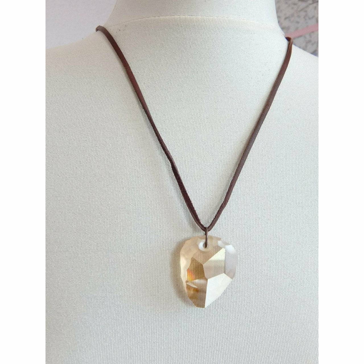 Golden rock crystal pendant on leather necklace LoveYourBling