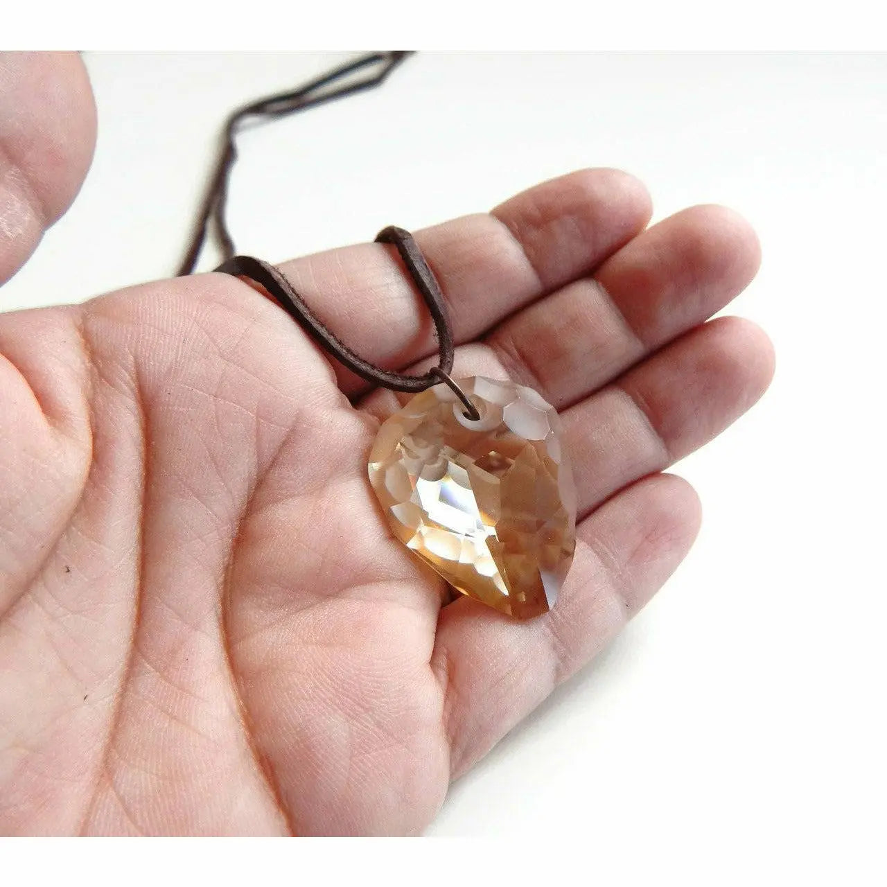 Golden rock crystal pendant on leather necklace LoveYourBling