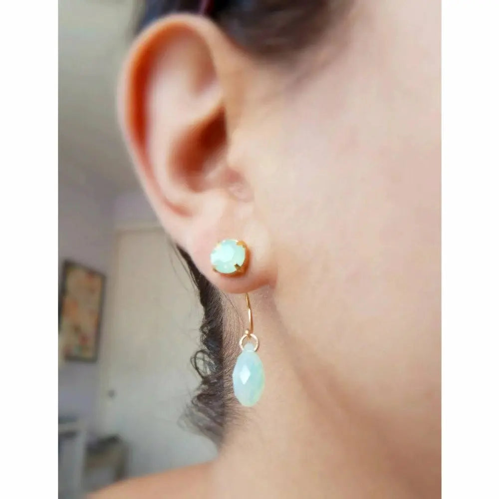 Sea foam green crystal ear jacket earrings LoveYourBling