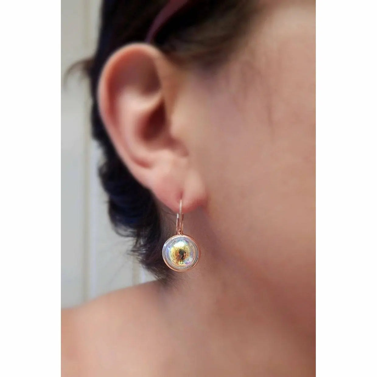 Rose gold bubble crystal leverback earrings LoveYourBling