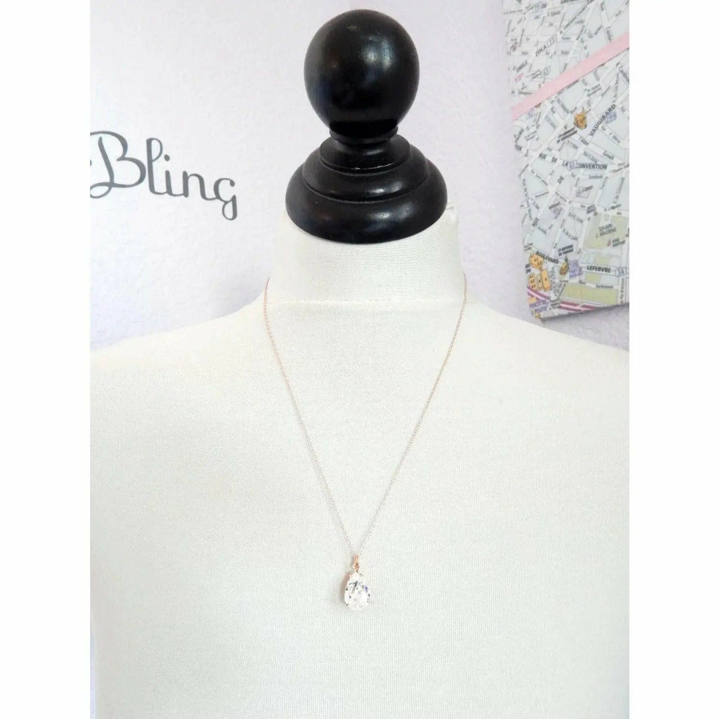 Rose gold clear pear pendant necklace LoveYourBling
