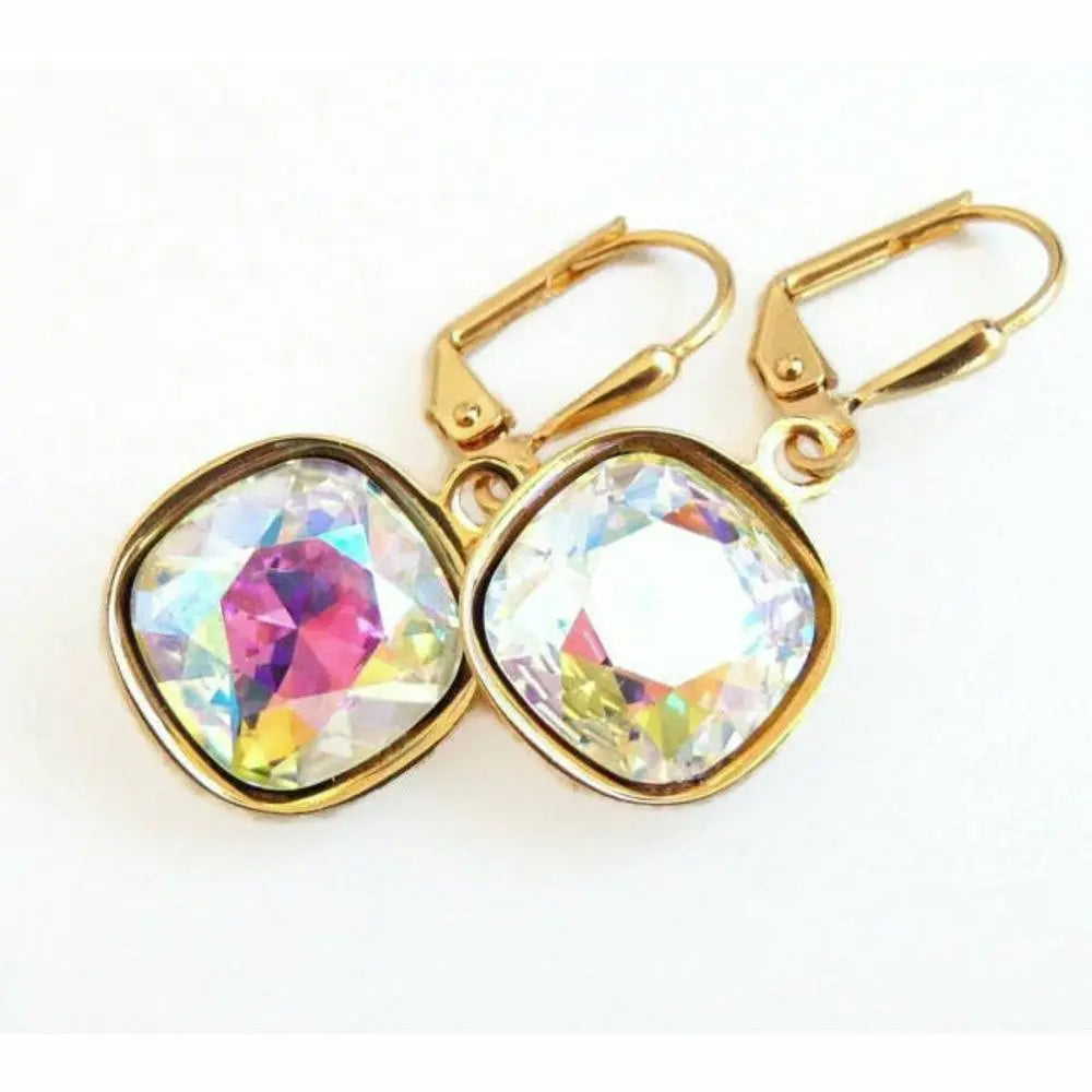Rainbow square crystal earrings LoveYourBling