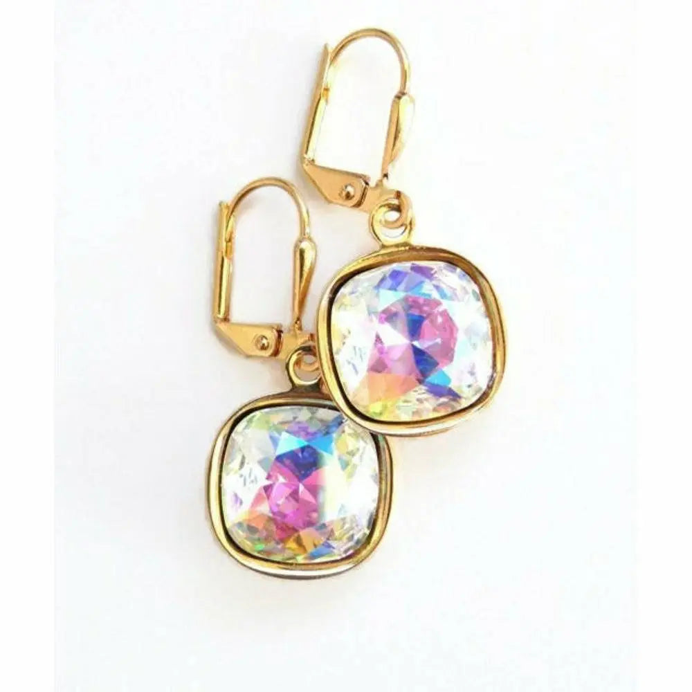 Rainbow square crystal earrings LoveYourBling