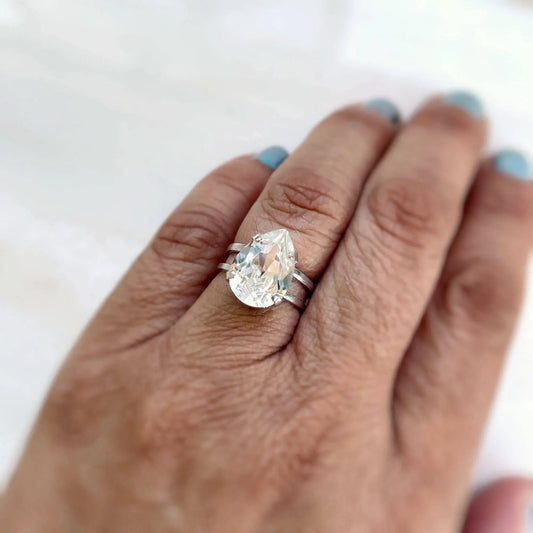 Clear pear crystal ring LoveYourBling