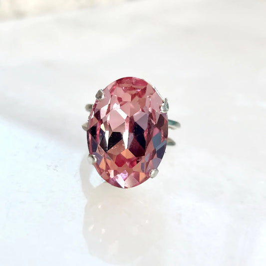 Light pink crystal oval ring LoveYourBling