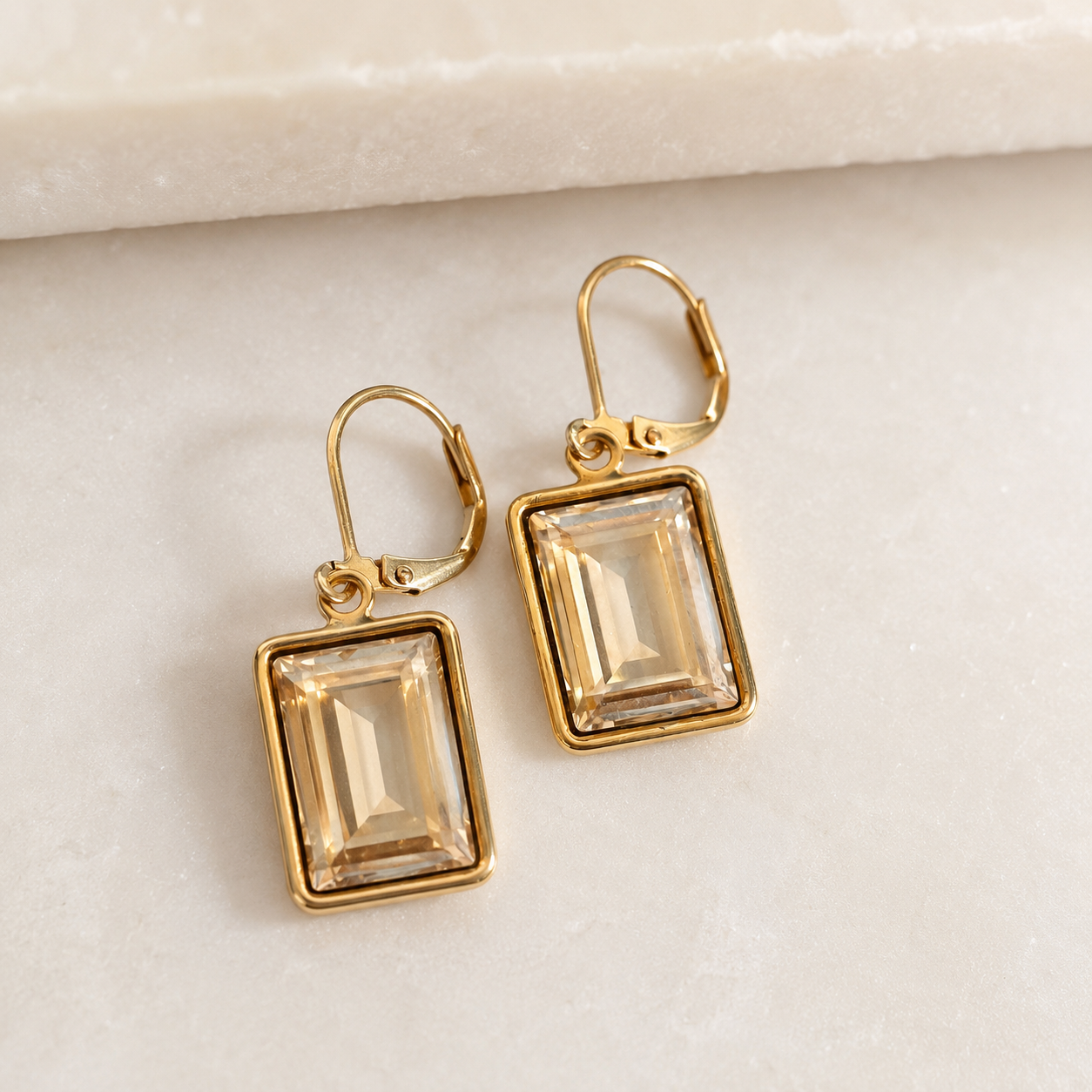 Pendientes Oro Cristal Talla Esmeralda