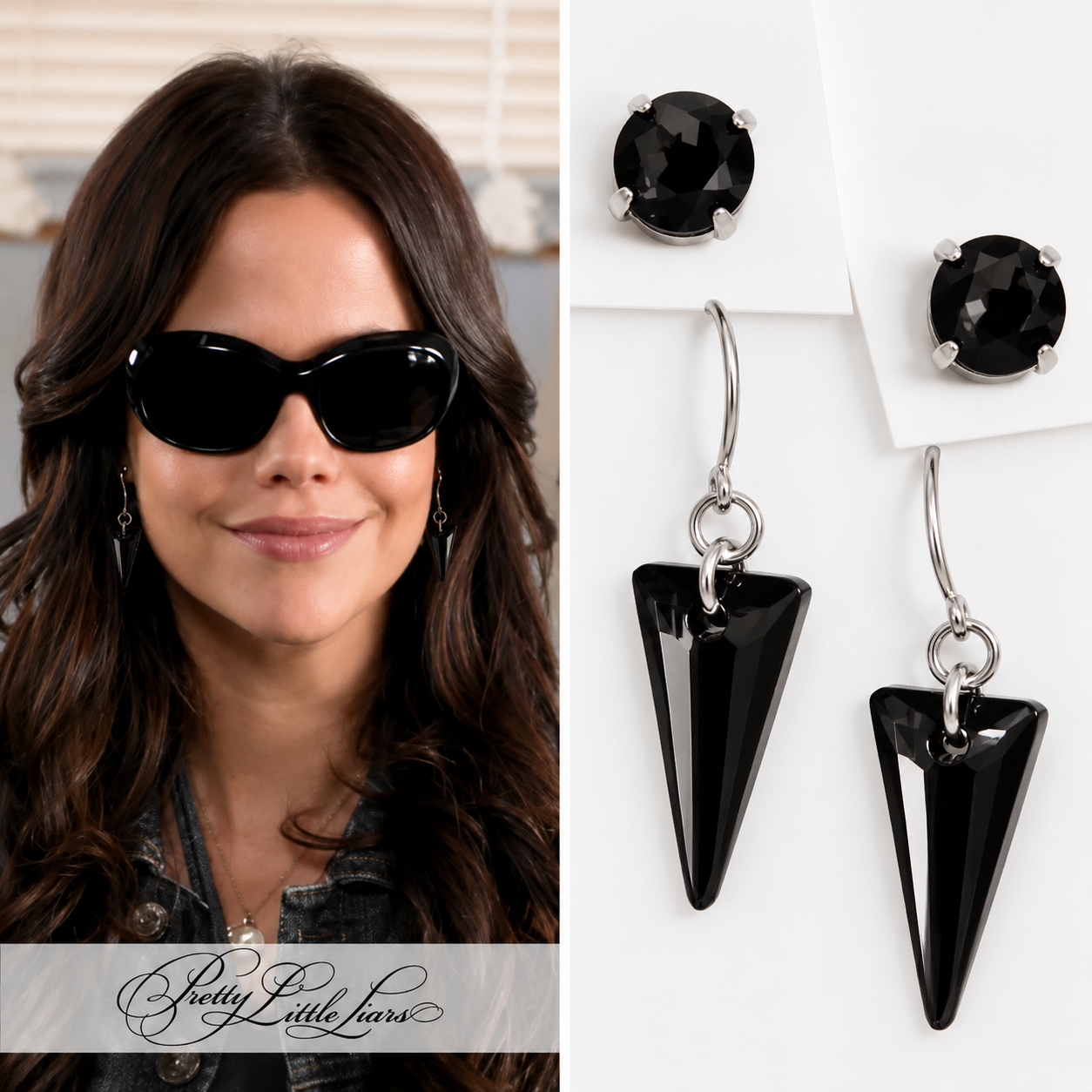 Black diamond crystal ear jacket earrings - as seen on Pretty Little Liars