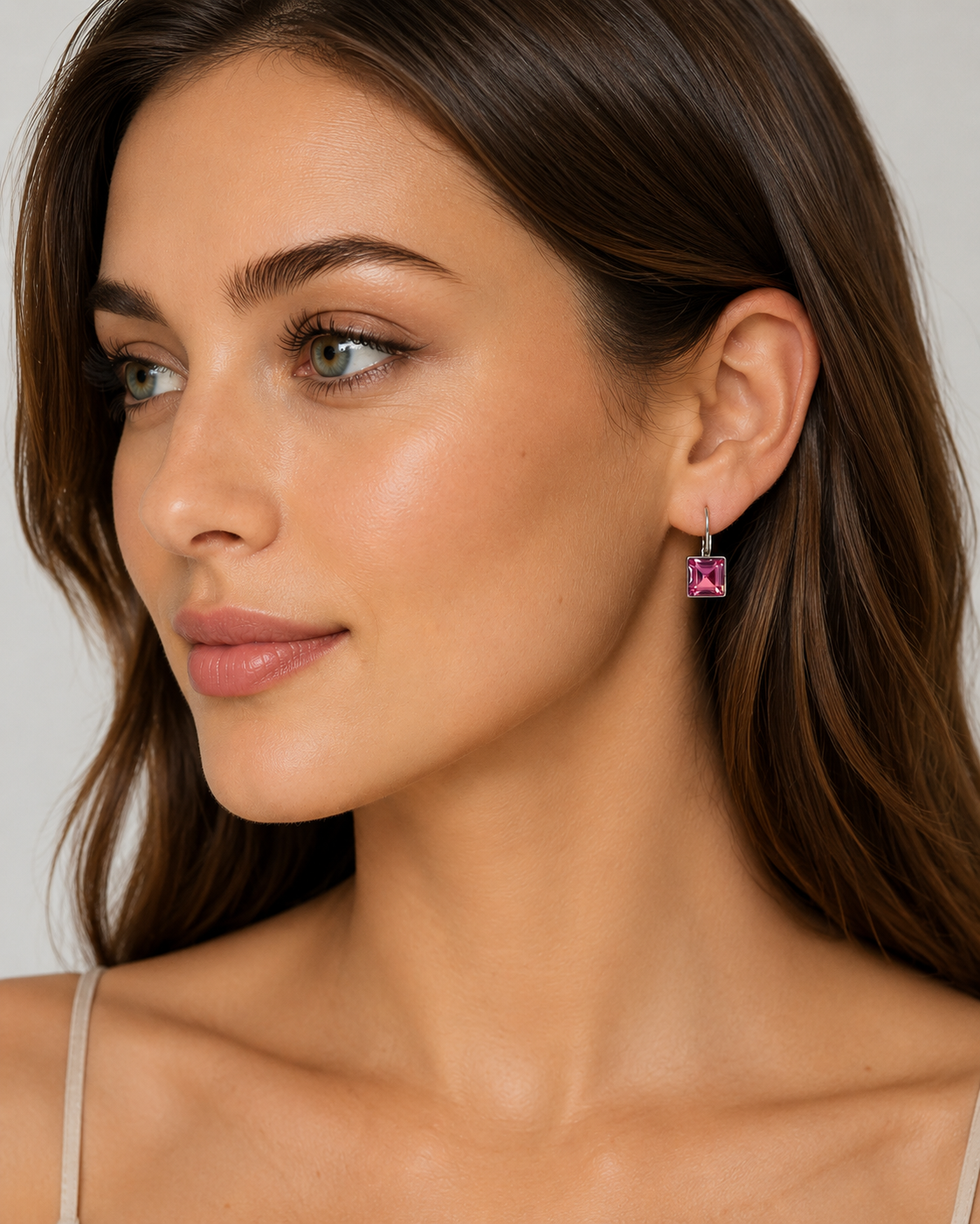 Vintage crystal square earrings pink or blue