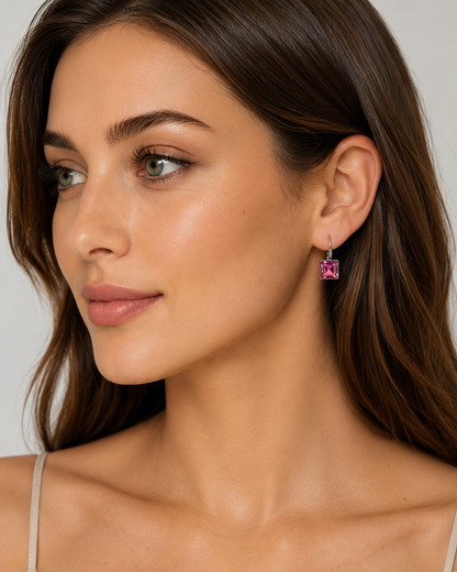 Vintage crystal square earrings pink or blue