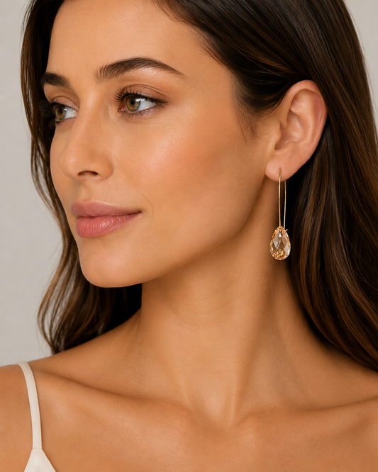 Pendientes largos lágrimas pera cristal oro