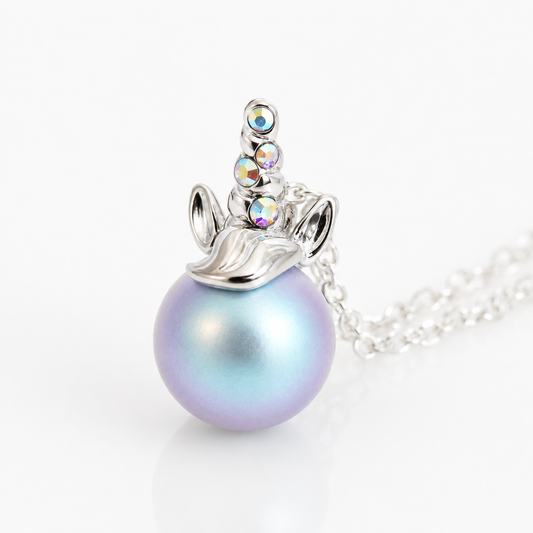 Blue unicorn pearl and crystal necklace