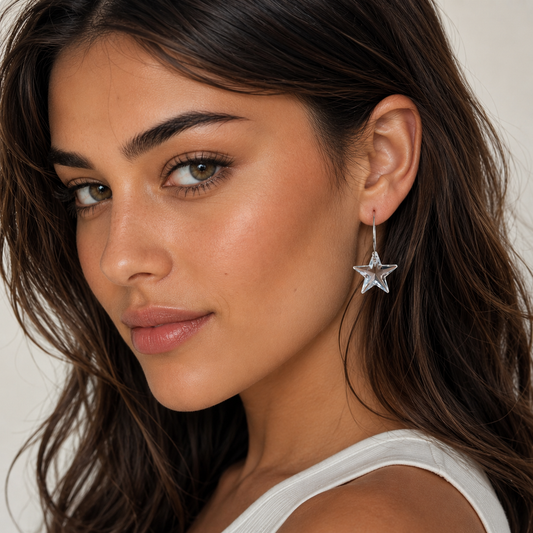 Crystal clear star hoop earrings