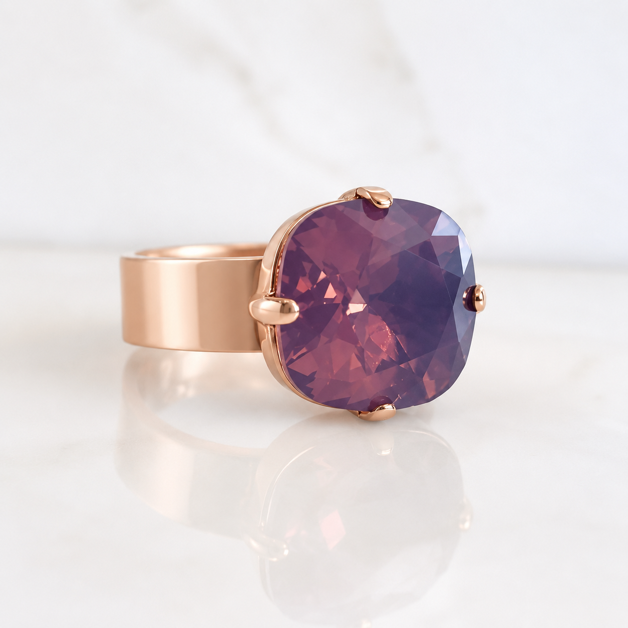 Lavender Opal Statement Ring – 12mm | 24K Rose Gold Plated | Wide Band