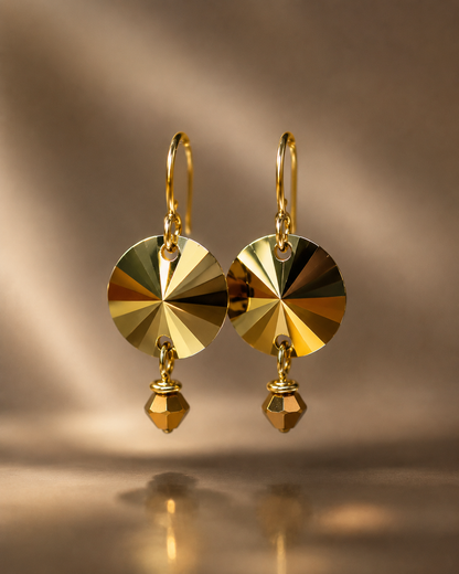 Gold Crystal Disc Earrings