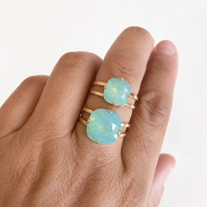 Mint pacific opal square stone crystal ring