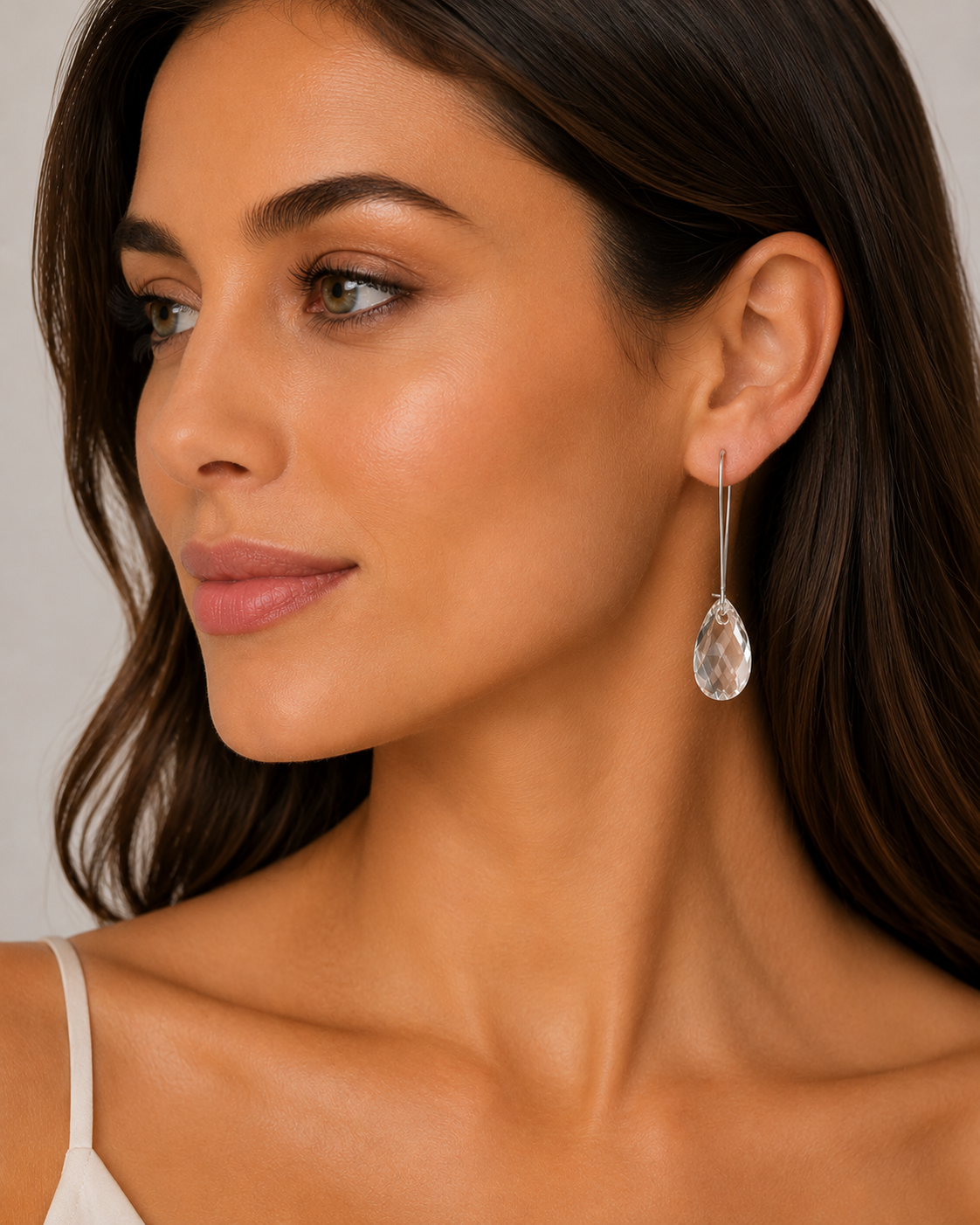 Long silver crystal earrings