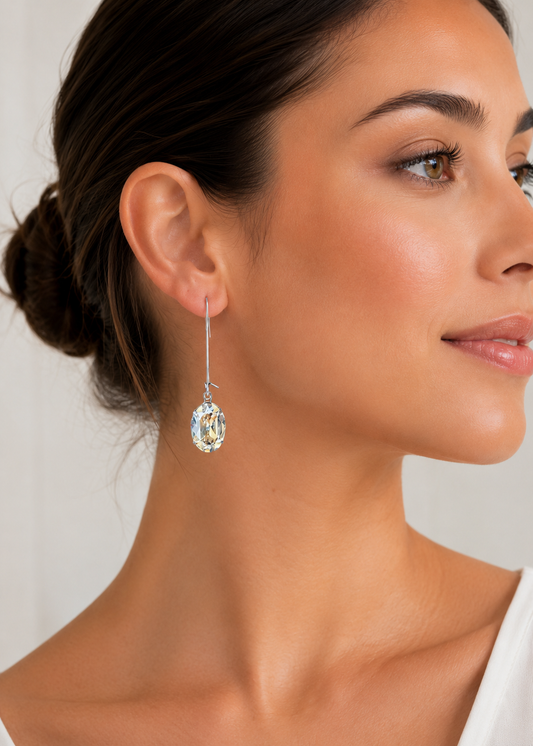 Long oval moonlight crystal earrings