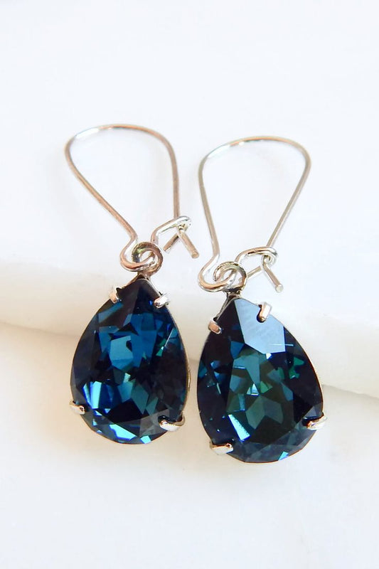 Navy blue crystal drop earrings