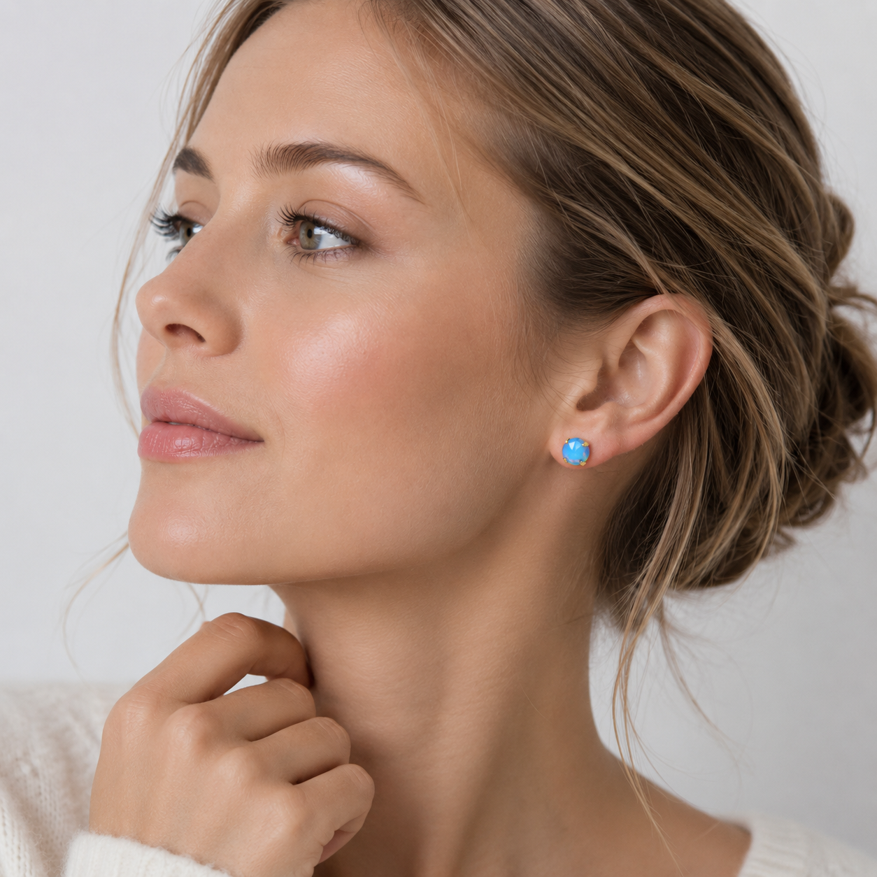 Blue opal pointed crystal post earrings